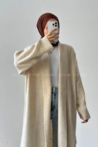 Beige V Neck Long Arm Acrylic Cotton Fabric Cardigan