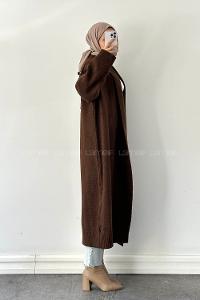 Lamelif Uzun Tesettür Hırka Kahverengi