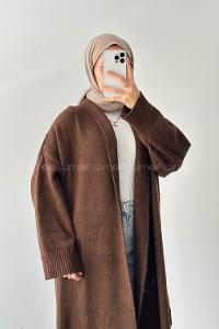 Lamelif Uzun Tesettür Hırka Kahverengi