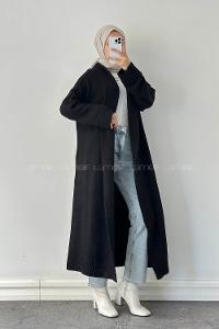 Lamelif Uzun Tesettür Hırka Siyah