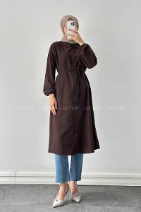 Lamelf Cupra Bağlama Detaylı Tunik Acı Kahve