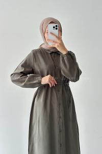 Khaki Shirt Collar Cupra Tunic