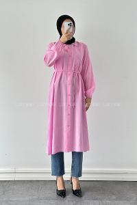 Lamelf Cupra Bağlama Detaylı Tunik Şeker Pembesi