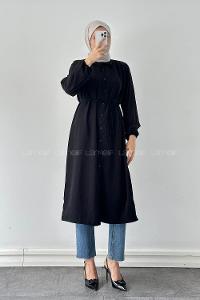 Lamelf Cupra Bağlama Detaylı Tunik Siyah