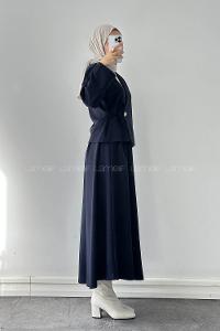 Lamelif Bağlama Detaylı Etekli Takım Lacivert