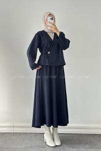 Lamelif Bağlama Detaylı Etekli Takım Lacivert
