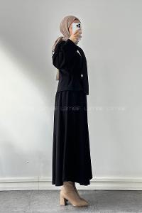 Lamelif Bağlama Detaylı Etekli Takım siyah