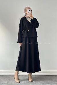 Lamelif Bağlama Detaylı Etekli Takım siyah