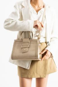 Lamelif Büyük Kadın El Ve Omuz Çanta Vizonrengi