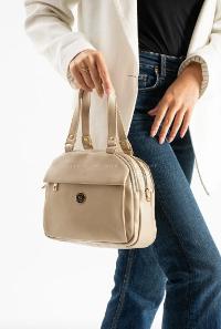 Lamelif Çok Gözlü El ve Omuz Çantası Geniş Hacim Fonsiyonel Bölmeli Çanta Bej