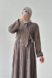 Lamelif Fırfır Detaylı Elbise Gri