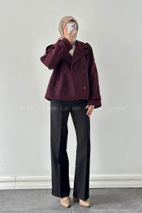 Lamelif Fleto Cep Apoletli Kaşe Kaban Mürdüm