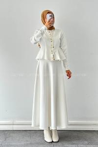 Lamelif Scuba Çıt Çıtlı İkili Takım Beyaz