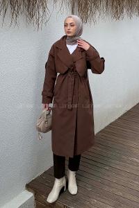 Bitter Brown Long Arm Poplin Fabric Trench Coat