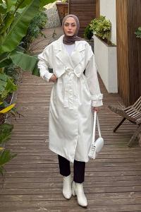 White Long Arm Poplin Fabric Trench Coat