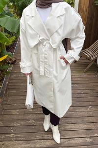 White Long Arm Poplin Fabric Trench Coat