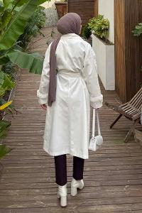 White Long Arm Poplin Fabric Trench Coat