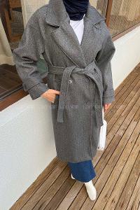 Lamelif Bağlama Detaylı Kaşe Kaban Antrasit