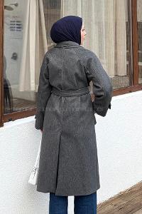 Lamelif Bağlama Detaylı Kaşe Kaban Antrasit