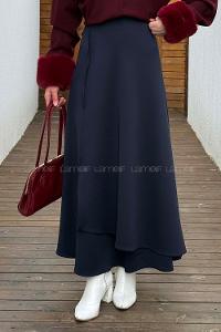 Lamelif Bağlama Detaylı Scuba Etek Lacivert