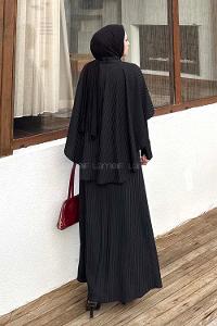 Lamelif Balıksırtı Kemerli Elbise Siyah