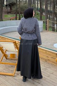 Lamelif Deri Etekli Tesettür Takım Siyah