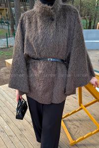 Lamelif Düğmeli Kemerli Panço Acı Kahve