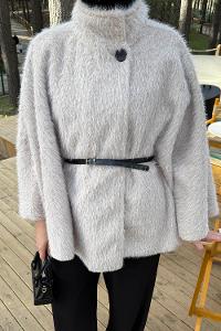 Lamelif Düğmeli Kemerli Panço Krem