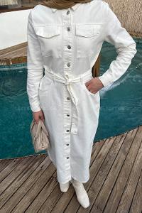 Ecru Shirt Collar Denim Dresess