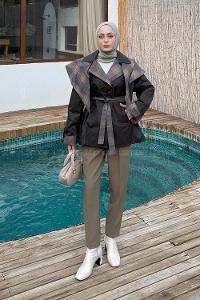 Dark Brown Jacket Collar Long Arm Coat