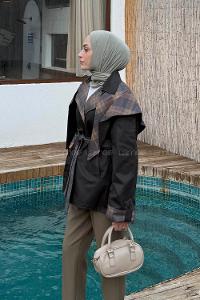 Dark Brown Jacket Collar Long Arm Coat