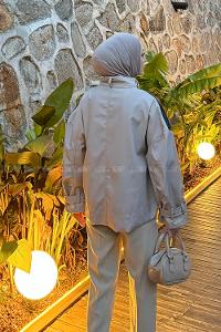 Lamelif Garnili Deri Ceket Siyah