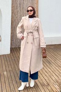 Beige Jacket Collar Long Arm Coat