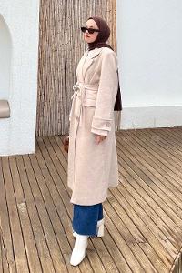 Beige Jacket Collar Long Arm Coat