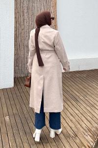 Beige Jacket Collar Long Arm Coat