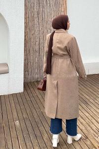 Lamelif Geniş Manşet Kaşe Kaban Soft Kahve