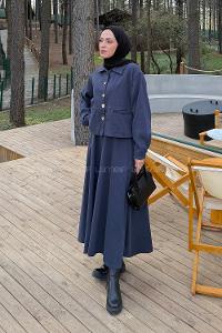 Lamelif Gold Düğme Detaylı Etekli İkili Takım Antrasit