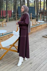 Lamelif Gold Düğme Detaylı Etekli İkili Takım Bordo