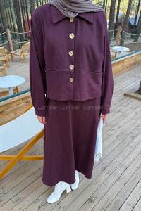 Lamelif Gold Düğme Detaylı Etekli İkili Takım Bordo