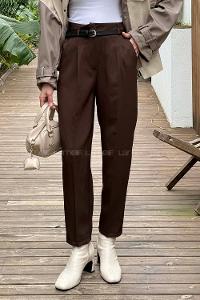 Brown Lycra Polyester Normal Waist Carrot Pant Pants