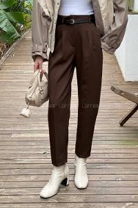Brown Lycra Polyester Normal Waist Carrot Pant Pants