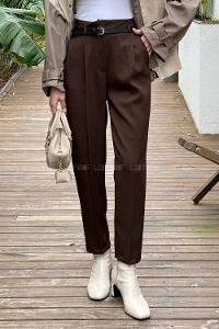 Brown Lycra Polyester Normal Waist Carrot Pant Pants