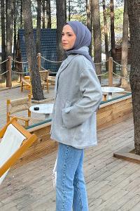 Gray Jacket Collar Long Arm Coat