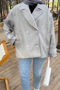 Gray Jacket Collar Long Arm Coat