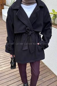 Black Jacket Collar Long Arm Coat