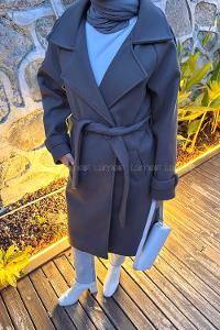 Anthracite V Neck Long Arm Stamp Fabric Coat
