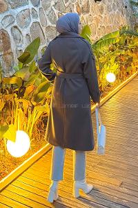 Anthracite V Neck Long Arm Stamp Fabric Coat