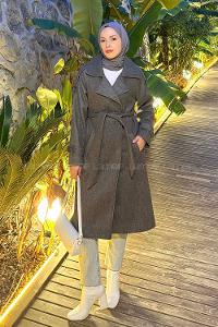 Anthracite V Neck Long Arm Stamp Fabric Coat