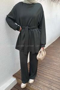 Lamelif Oysho Bağlama Detaylı İkili Takım Haki