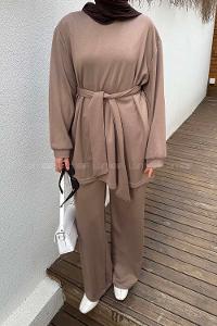 Lamelif Oysho Bağlama Detaylı İkili Takım Sütlü Kahve